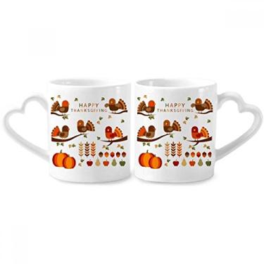 Imagem de Conjunto de canecas de porcelana para casais, estampa de desenho animado, para dia de Ação de Graças, coração