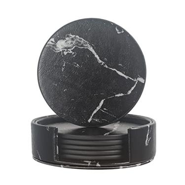 Imagem de Porta-copos de couro com suporte, porta-copos para bebidas, tapete de taça para uso doméstico e na cozinha, Marble Black