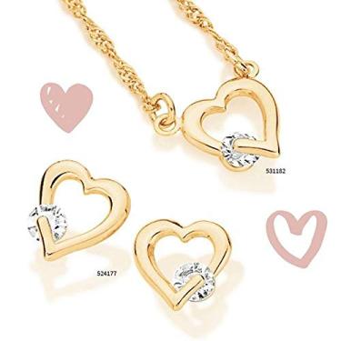 Imagem de Conjunto Colar 50 cm e Brincos Rommanel Coração - 531182 524177