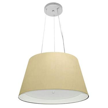 Imagem de Lustre Pendente Cone Cúpula Duplo Tecido 21/40x30 cm, Vivare Iluminação, Pendente4119 LABR, Algodão Cru/Branco, Médio