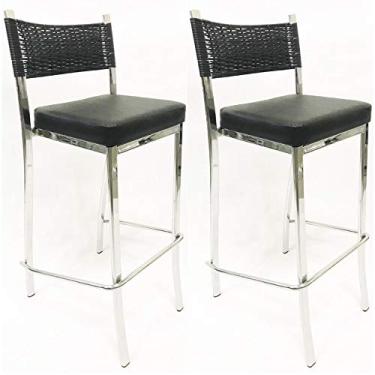 Imagem de Kit 2 Banquetas EMPILHÁVEL alta cromada assento preto fibra sintética preta - Poltronas do Sul