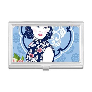 Imagem de Carteira de bolso feminina com flor azul da cultura chinesa