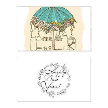 Imagem de Lace Umbrella House Star Rain Festival Ano Novo Cartão de felicitações Bless Message Present