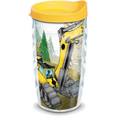 Imagem de Tervis Construction Trucks Made in USA Copo de viagem isolado de parede dupla mantém as bebidas frias e quentes, 290 ml ondulado, com tampa