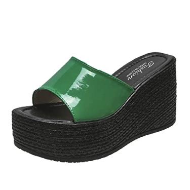 Imagem de Sandálias femininas plataforma PU cor sólida moda primavera e verão sandálias femininas boca de peixe fundo grosso (verde, 38)