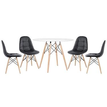 Imagem de Loft7, Mesa redonda Eames 100 cm + 4 cadeiras estofadas Eiffel Botonê
