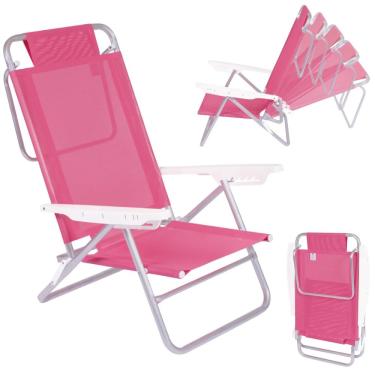 Imagem de Cadeira de Praia 6 Posicoes Dobravel em Aluminio Summer Rosa