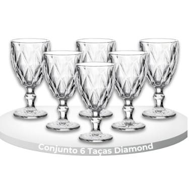 Imagem de Liz KO Jogo 6 Taças Vidro Agua Suco Vinho Diamond Transparente Modelo Diamante