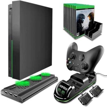 Imagem de Kit de Acessorios 4 em 1 Suporte Base Vertical Carregador Cooler Porta Jogos 2 Baterias Dock Compatível com Xbox One X