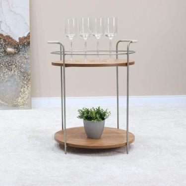 Imagem de Barzinho para Sala em Metal e Madeira Amêndoa/Níquel
