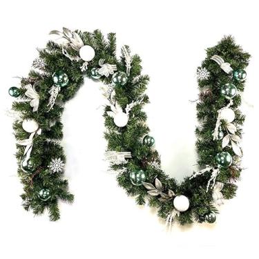 Imagem de XCPHGFM Guirlanda de Natal de 9 pés de comprimento, pingente flexível de PVC suspenso, guirlandas de Natal artificiais com laço para corrimão de escadas, lareira, porta da varanda frontal, árvore,