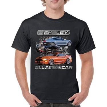 Imagem de Camiseta masculina Shelby All American Cobra Mustang Muscle Car Racing GT 350 GT 500 Performance Powered by Ford, Preto, GG