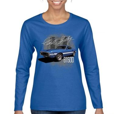 Imagem de Camiseta feminina de manga longa Cobra Shelby azul vintage GT500 American Racing Mustang Muscle Car Performance Powered by Ford, Azul, P