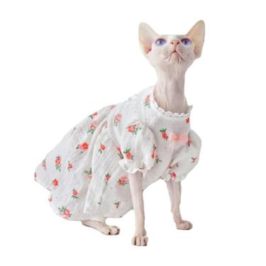 Imagem de IUOUTG Sphynx roupas para gatos sem pelos, vestido de verão para animais de estimação, algodão, saia de princesa com renda, camiseta para gatinhos, festa de aniversário, vestuário para gatos