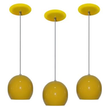Imagem de kit com 03 Luminárias Pendente Modelo Bolinha - Ideal para balcão cozinha americana, bancada, sala, entre outros - Bivolt 110v-220v (Amarelo)