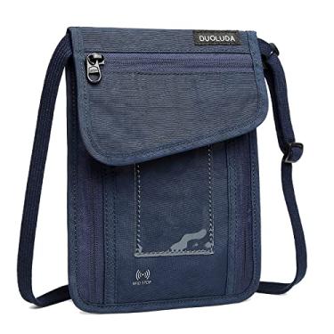 Imagem de DUOLUDA Bolsa de pescoço para viagem, carteira de passaporte oculta com bloqueio RFID para mulheres e homens, bolsa organizadora de segurança para guardar celular, cartões de crédito, passaporte,
