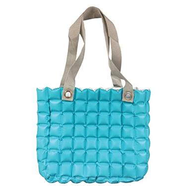 Imagem de Bolsa feminina inflável de praia Gff – 40,6 x 35,5 x 10,2 cm, reversível, de PVC, com alça de nylon, impermeável, grande, bolsa de ombro para piscina, praia, academia, compras (azul celeste/branco),