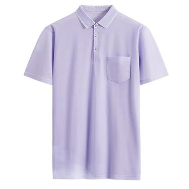 Imagem de Camisa polo masculina manga curta cor sólida lapela Bussiness camiseta umidade pavio piquê, Rosa claro, 4G