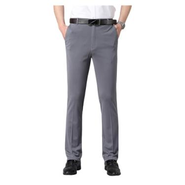 Imagem de Calça social masculina cor sólida calça longa cintura alta terno secagem rápida golfe bolso vestido, Cinza, 5G