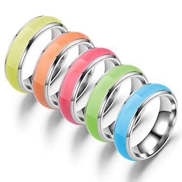 Imagem de WOYNJI 6mm Anel de Aço Inoxidável com Esmalte Luminoso Brilha no Escuro Anéis de Declaração para Mulheres Homens, 5 Cores América Tamanho 13