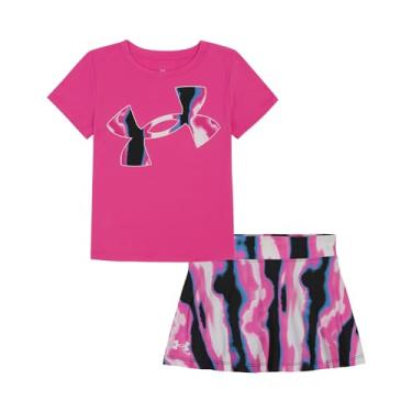 Imagem de Under Armour Conjunto de camisa e shorts de manga para meninas, elástico durável e leve, Saia rosa rebelde, 6X