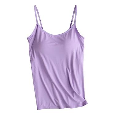 Imagem de Regatas com sutiãs embutidos para mulheres alças finas ajustáveis camiseta verão atlético treino básico camisetas, Roxa, 5G