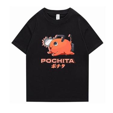 Imagem de RICHSAIKOU Camiseta masculina de motosserra unissex manga curta gola redonda algodão Makima Power Denji Pochita Cosplay Plus Size 5GG, Preto - D, 3G
