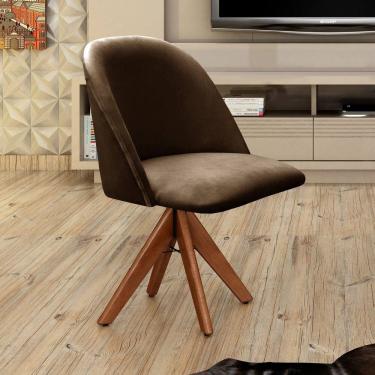 Imagem de Poltrona Decorativa Gaia Giratória Madeira para Sala, Quarto, Recepção Marrom