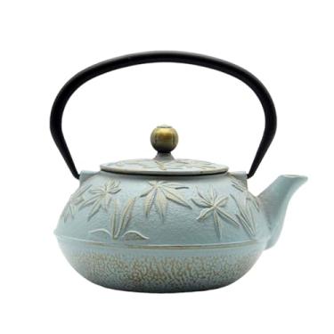 Imagem de SECHUDO Chaleira de chá de ferro fundido com infusor de aço inoxidável para fogão, revestida com interior esmaltado de tesubina japonesa com padrão de folhas de bordo (900 ml) (cor 5)