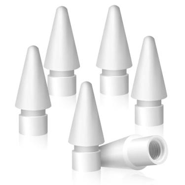 Imagem de Midhaad Pontas de substituição para Apple Pencil de 1ª e 2ª geração, sem desgaste, ponta fina, controle preciso, caneta Stylus para iPad Pro/Air/Mini, branca, pacote com 6
