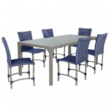 Imagem de Conjunto 6 Cadeiras Cannes Corda Náutica e Mesa Retangular Ripada 2,00m em Alumínio para Edícula, Jardim, Área, Varanda, Cozinha