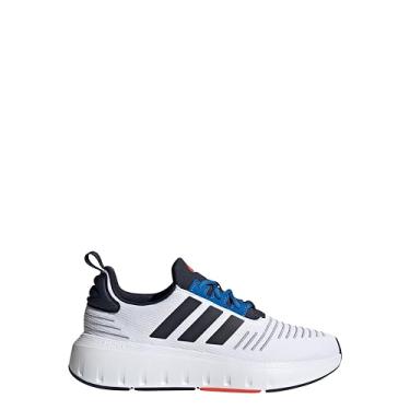 Imagem de adidas Tênis esportivo unissex infantil Swift Run 23 Junior LACE, Branco/tinta/azul-real brilhante, 4 US Little Kid