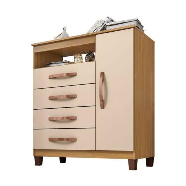 Imagem de Cômoda Sapateira 1 Porta e 4 Gavetas Monique Carvalho/Off White - Pallazio