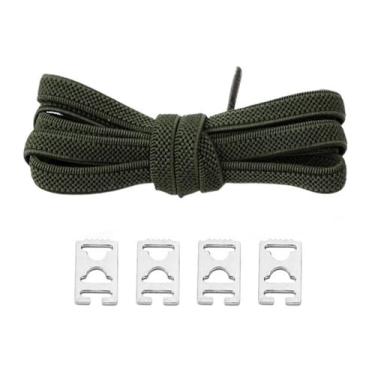 Imagem de Sem Cadarços De Gravata Cadarços Elásticos Cadarços Rápidos E Preguiçosos Para Crianças E Adultos Cadarços Planos Tênis De Borracha Cadarço De Corrida(Army green)