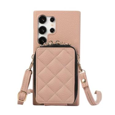 Imagem de Cartões de zíper de luxo Solt crossbody carteira de couro capa para Samsung Galaxy S24 Ultra S23 Plus S22 A55 A15 A35 A25 A05 A05S A14 A24 A54, carne, para Samsung S24Ultra