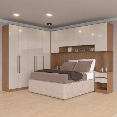 Imagem de Guarda-roupa Modulado Casal Ponte 140 Bartira Lugano 11 Portas, 7 Gavetas, 11 Prateleiras, 5 Peças - Avelã/Capuccino