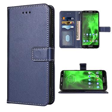 Imagem de FDCWTSH Compatível com Moto G6 Plus Capa carteira alça de pulso couro flip capa suporte suporte acessórios celulares capas de telefone para Motorola G6+ MotoG6Plus Moto6 G 6 + 6G G6Plus azul