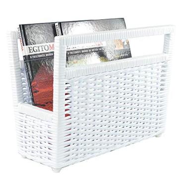 Imagem de Porta Revisteiro Cesto Jornais Livros Fibra Sintética 34x30x20 - Branco