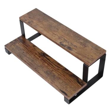 Imagem de Prateleira de Armazenamento de Madeira e Ferro de 2 Camadas, Prateleira Larga para Perfumes, Bonecas, Lanches, Prateleira de Fácil Montagem para Cozinha, Banheiro