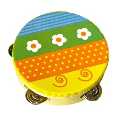 Imagem de Colaxi Pandeiros de madeira de mão, brinquedo educativo, brinquedo de aprendizagem para crianças, pandeiro de mão, sino de tambor para jogos, festa, adultos, Flor, 15cm