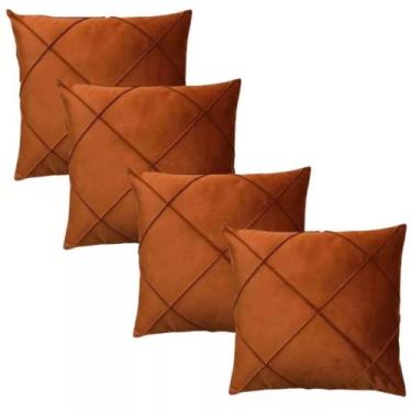 Imagem de Kit 04 Capas de Almofada Suede Drapeada 45cmx45cm Decorativas Sala Qua
