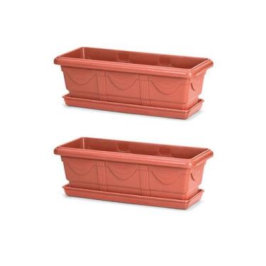 Imagem de 2 Jardineira Floreira Romana Cerâmica 50cm Nutriplan + Prato