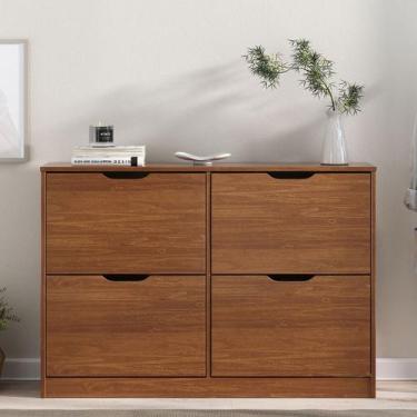 Imagem de Sapateira Madeira Horizontal Estreita Aparador Castanho Basil - IDIMEX