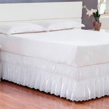 Imagem de Kit Saia Box Solteiro com Elastico 02 Peças - Branco e Palha - Borda B