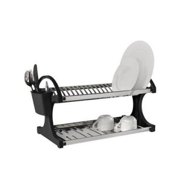 Imagem de Escorredor de Pratos Inox com Laterais Preto Brinox, Aço inox, Louça, 