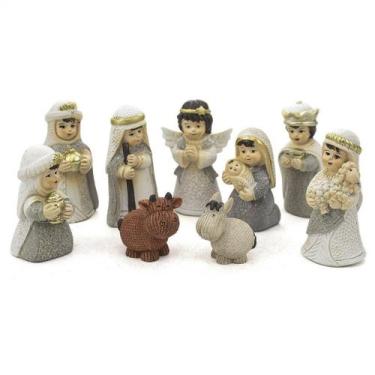 Imagem de Presépio Importado Cinza Resina 9 Peças - 7cm - San Francis