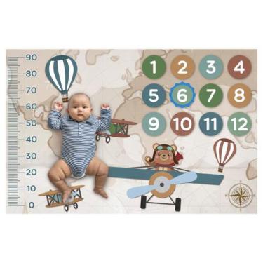 Imagem de Cenario Mesversario Para Fotos Com Moldura Ursinho Aviador Lençol Plan