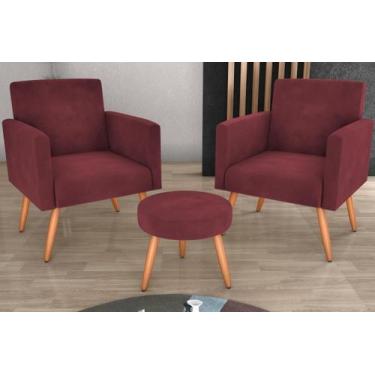 Imagem de Kit 2 Poltronas + Puff Dallas Veludo Vinho E432 - Matrix - LM DECOR