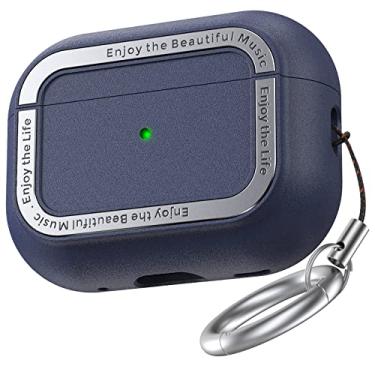 Imagem de TRONWIN Capa protetora de TPU Airpods Pro 2 com alça de mão e mosquetão para AirPods Pro 2 [LED frontal visível] [suporte de carregamento sem fio] para Apple Airpods Pro 2ª geração (azul midnight blue)