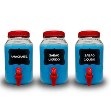 Imagem de Kit lavanderia 3 potes com torneira  sabão , amaciante e alvejante 3 l